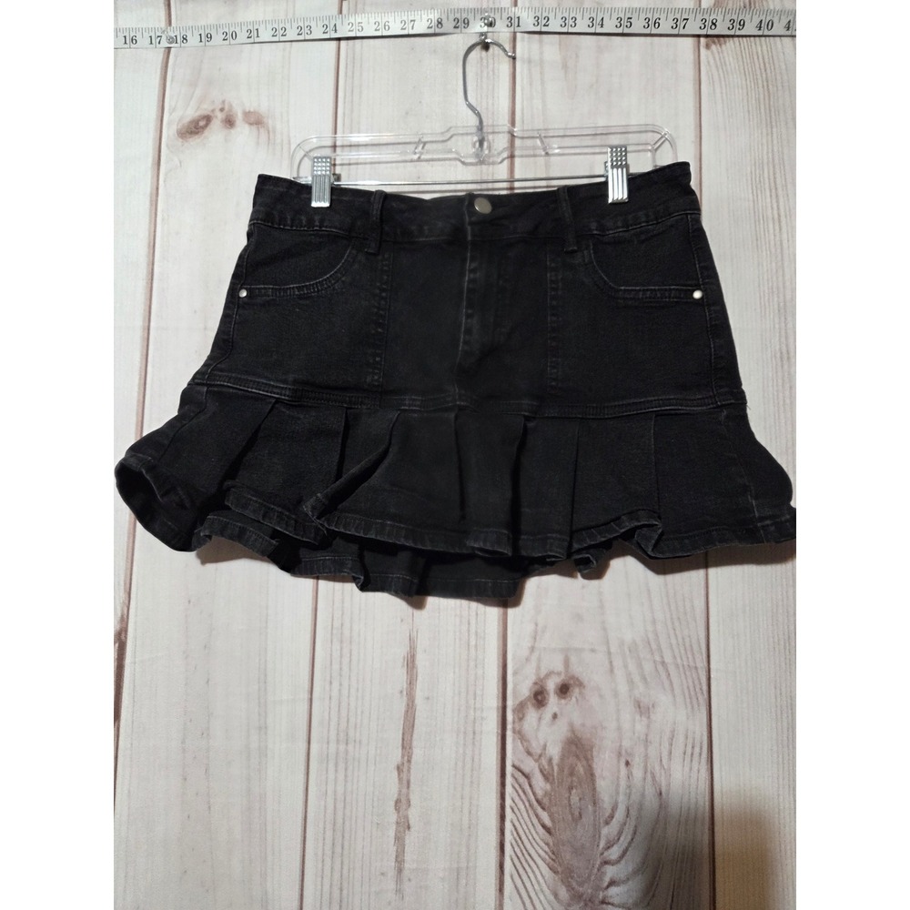 Windsor Denim Skirt‎ Black Pleated Flounce Mini Size L Gothic School Girl Punk